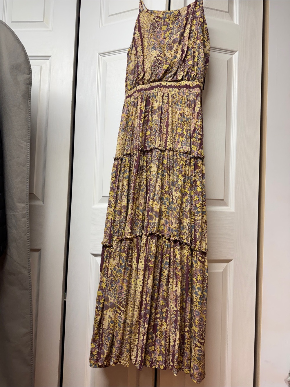 Floral Tiered Maxi Dress in Yellow and Mauve